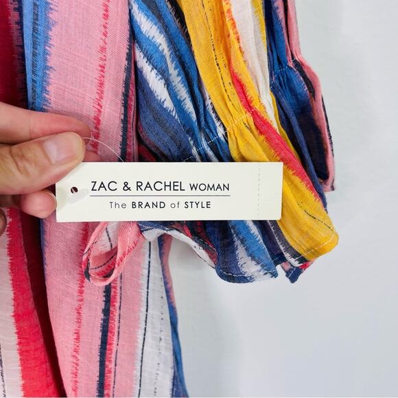 NWT Zac & Rachel pink blue stripe tassel boho coastal popover top 3X - Picture 5 of 7